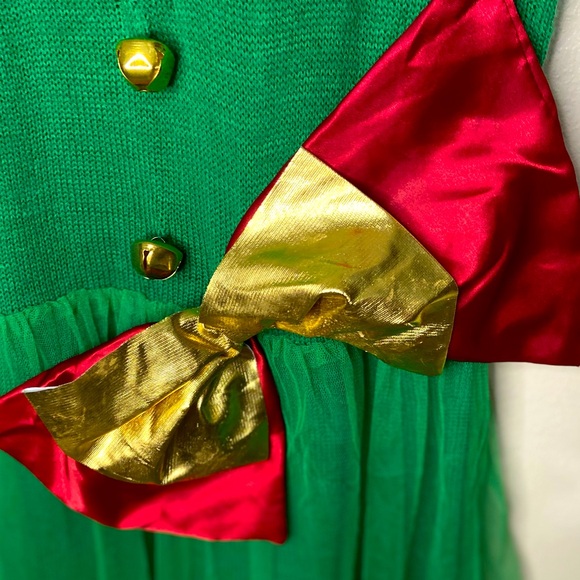 DEREK HEART Ugly Christmas Sweater Big Bow Jingle Bell Tulle Dress Size M - Picture 5 of 7